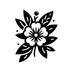 Elegant Black and White Minimalist Flower Illustration with Leaves