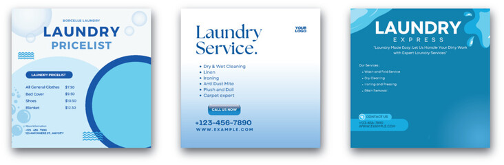 Modern Laundry Service Promotional Flyers Set with Laundry Pricelist Design