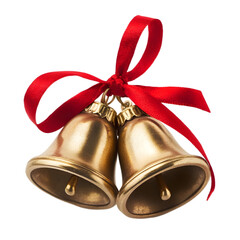 Golden Bells with Red Ribbon: Perfect Christmas Decoration Image on white background