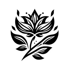 Elegant Black and White Stylized Flower Design - Tribal Illustration or Tattoo Art Graphic Element