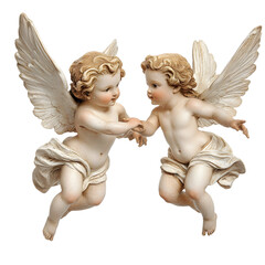 Adorable Cherub Angels Figurine: Pair of Winged Angels Statue on white background