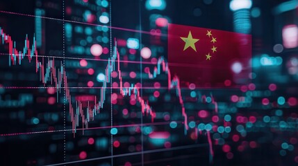 Global economy China stock market impact Financial data overlay with a Chinese flag background.