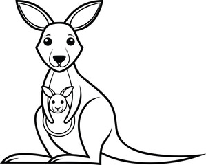 Standing Kangaroo with Joey in Pouch on Transparent Background