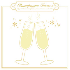 Elegant lines champagne glasses toast each other