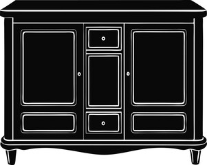  Black and White Silhouette of a beautiful kitchen item Classic Cabinet Vector Illustration