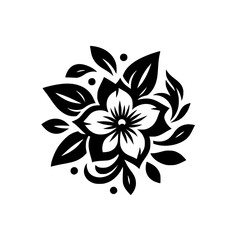 Obraz premium Elegant Black and White Floral Graphic Design Element - Stylized Flower & Leaves Botanical Motif for Decoration & Print