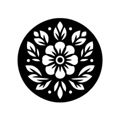Minimalist Graphic Floral Emblem in Black Circle
