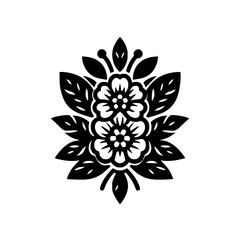 Elegant Minimalist Black and White Floral Motif Illustration - Symmetric Graphic Ornament