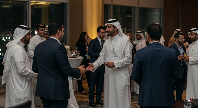 Business Networking Event in Dubai: Professionals in Traditional and Modern Attire