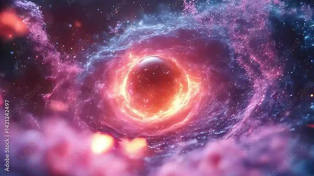 Poster cosmic eye nebula formation deep space exploration red galaxy background animation loop