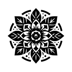 Elegant Black and White Symmetrical Floral Mandala Illustration