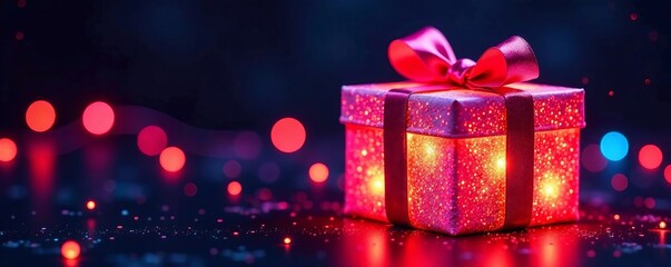 A beautifully wrapped gift box with sparkling lights, perfect for festive celebrations.