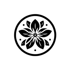 Minimalist Black and White Floral Emblem Circle Icon Design