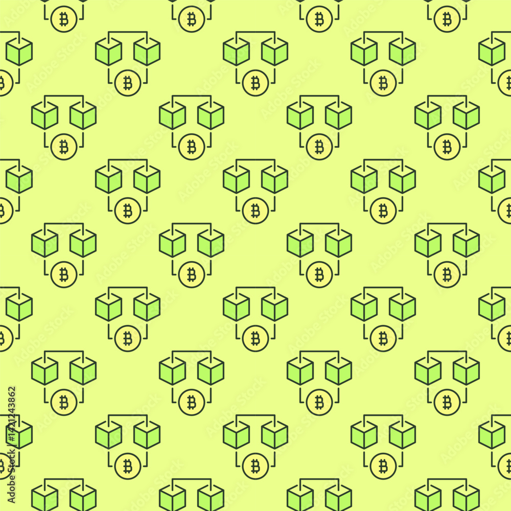 Poster bitcoin blockchain technology crypto vector colored seamless pattern