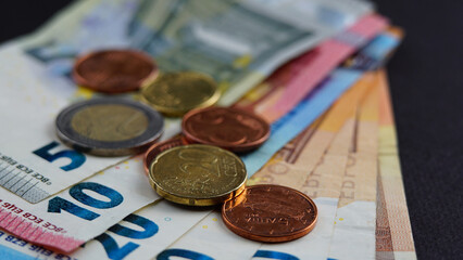 Euro paper money and coins
