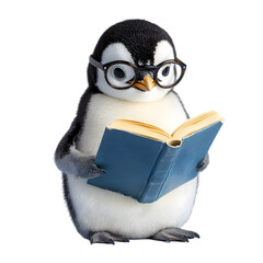 Penguin Reading Book on white background