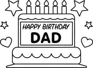 Father's Day Cake with Dad Message, Candles, Hearts and Stars Outline