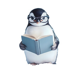Penguin Reading Book Cute Animal Education on white background
