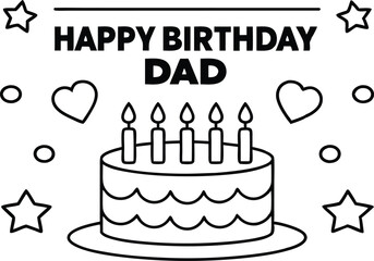 Happy Birthday Dad with Cake, Candles, Hearts, Stars and Circles Clip Art Design