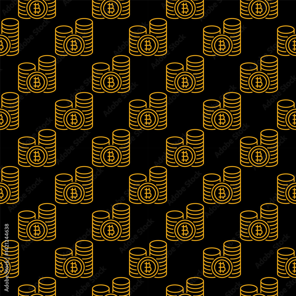 Poster bitcoin coins vector cryptocurrency seamless pattern in thin line style