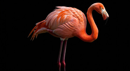 Flamingo Standing Tall Profile View Against Transparent Background