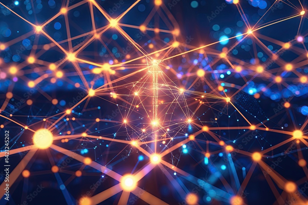 Aufkleber brilliant blockchain network visualization highlighting innovation and bright connections