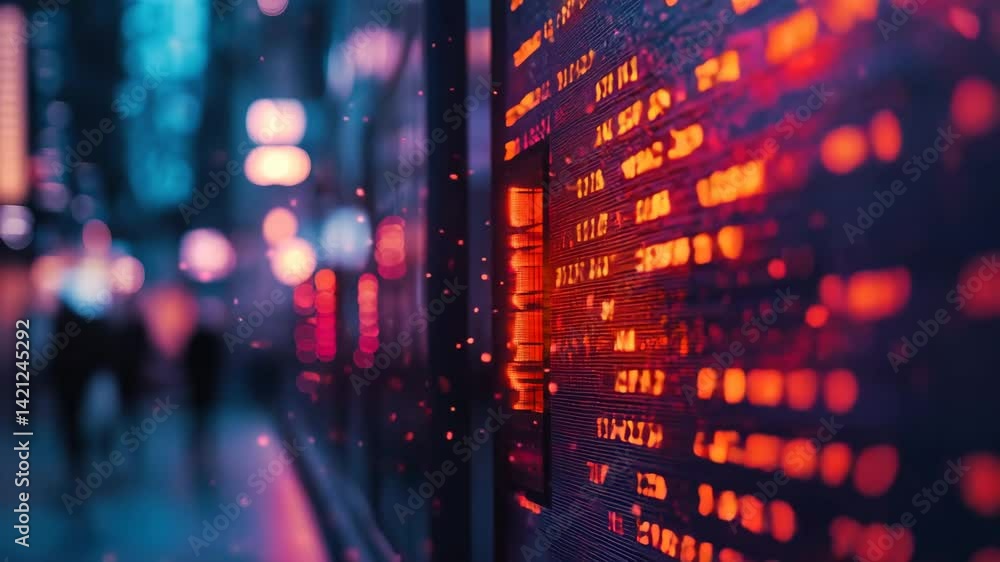Poster a vibrant, digitally enhanced background featuring bright red and orange data displays with a bokeh 