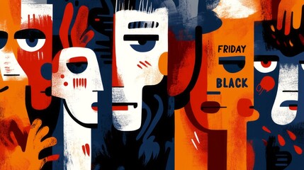 Obraz premium Abstract illustration showcasing diverse faces representing black friday event