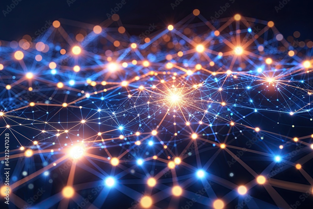 Poster radiant blockchain network visualization highlighting innovation and connection