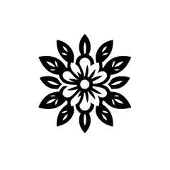 Simple Black Floral Geometric Decorative Element on White Background