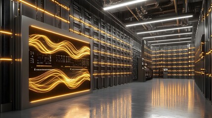 Voice assistant technology data center digital art modern environment futuristic viewpoint soundwave concept