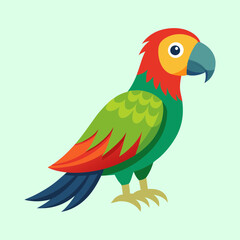 Colorful Cartoon Parrot Illustration with Green Body and Red Head and Tail