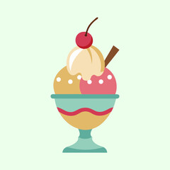 Colorful Ice Cream Sundae in a Glass Bowl with Cherry Topping