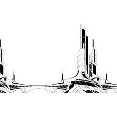 Abstract Futuristic City Skyline Illustration Minimal Black and White Architecture Vector Style