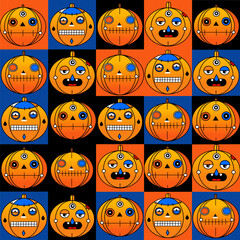 Colorful Halloween vector set with cute  jack-o'-lanterns. Great for kids’ party invitations, seasonal decorations, web design, and printed materials.