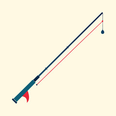 Minimalist and clean vector graphic design of a fishing rod illustration