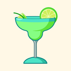 Stylized Green Margarita Cocktail Illustration with Lime Slice Garnish for Bar Menu