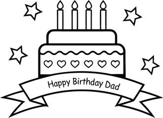 TwoTiered Cake with Candles Hearts Ribbon Stars, Transparent Background Clipart