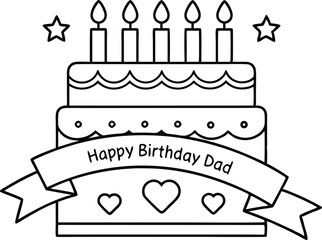 Cake with Candles and Stars with Happy Birthday Dad Banner Design