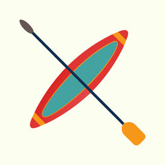 A colorful cartoon stand up paddle board and paddle floating diagonally upward