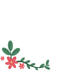 Floral corner ornament with red flowers and green leaves. Perfect for elegant frames, invitation decorations, or spring-themed designs with a clean and minimal look.