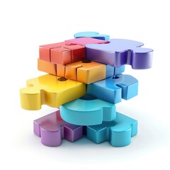 Obraz premium Multicolored puzzle pieces form a stack of interlocking shapes.