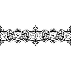 Elegant Black Ornamental Horizontal Border. Decorative Vintage Scrollwork Flourishes Design Element.