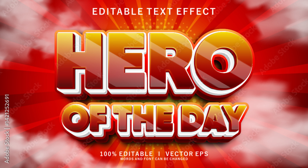 Poster hero of the day 3d vector text effect with modern style desig