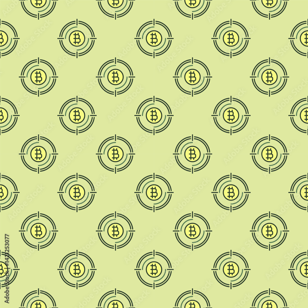 Poster bitcoin sign inside target vector crypto technology colored seamless pattern