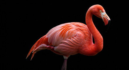 Fototapeta premium Flamingo Standing Tall Bird Portrait with Transparent Background