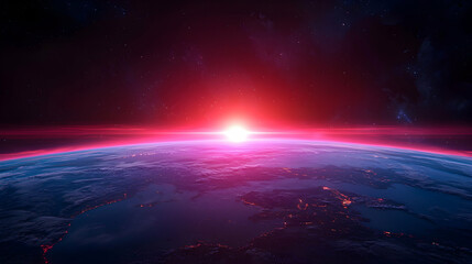 Red Sunrise Over Earth from Space