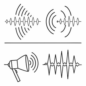 four echo line icons wave echo sound bounce ripp