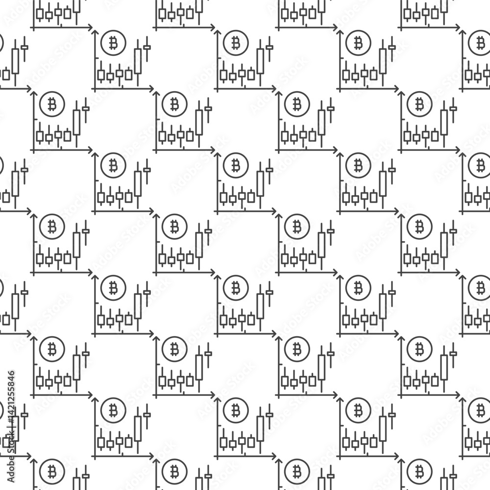 Poster bitcoin trade vector cryptocurrency trading seamless pattern in thin line style