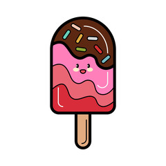 cute chocolate sprinkles popsicle illustration with smiling face - popsicle icon vector